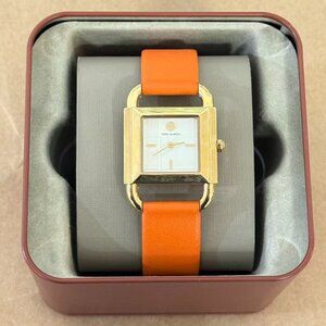 Tory Burch TBW7201 Phipps Orange Leather Gold Case White Dial Watch